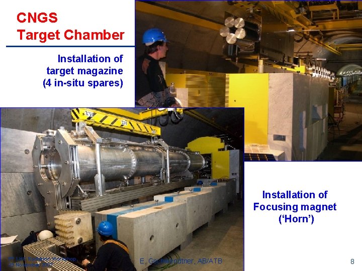 CNGS Target Chamber Installation of target magazine (4 in-situ spares) Installation of Focusing magnet