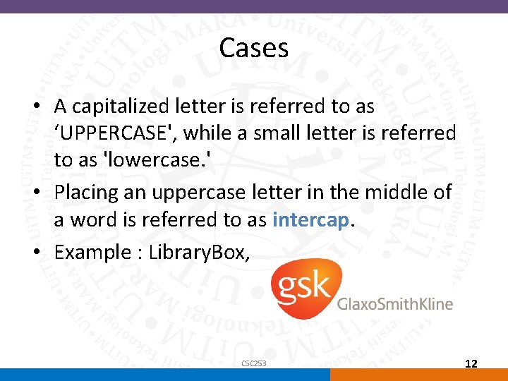 Cases • A capitalized letter is referred to as ‘UPPERCASE', while a small letter