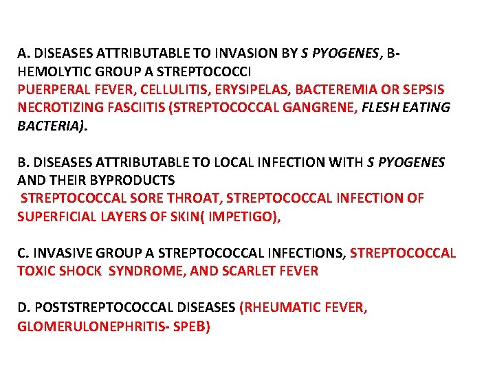 A. DISEASES ATTRIBUTABLE TO INVASION BY S PYOGENES, ΒHEMOLYTIC GROUP A STREPTOCOCCI PUERPERAL FEVER,