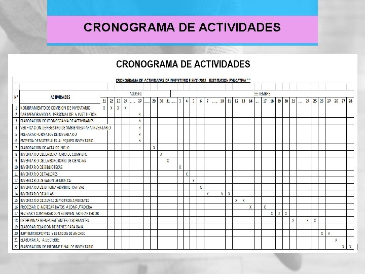 CRONOGRAMA DE ACTIVIDADES CRONOGRAMA DE ACTIVIDADES