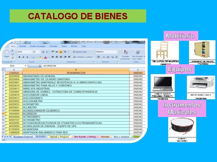 CATALOGO DE BIENES Mobiliario Equipos Instrumentos Musicales 