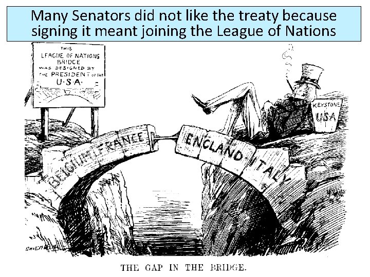 Many Senators did not like the treaty because signing it meant joining the League