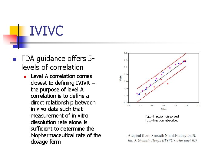 IVIVC n FDA guidance offers 5 levels of correlation n Level A correlation comes