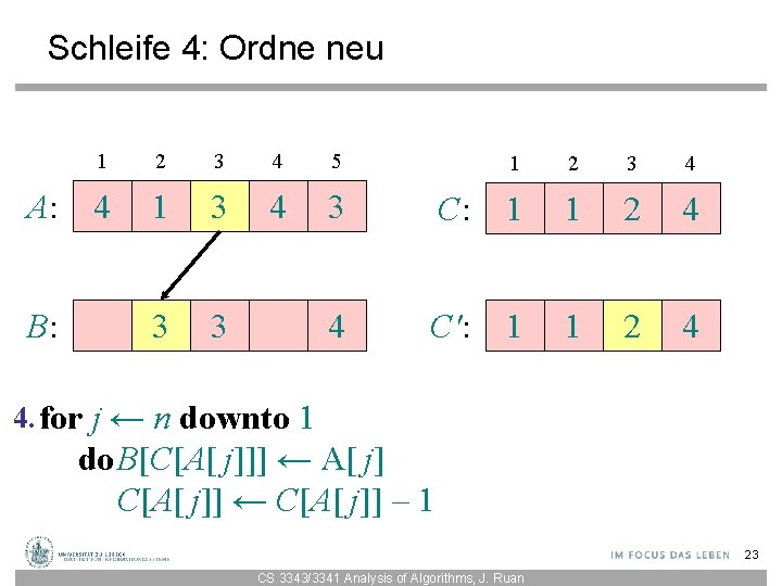 Schleife 4: Ordne neu A: B: 1 2 3 4 5 4 1 3