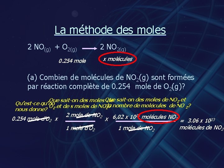 La méthode des moles 2 NO(g) + O 2(g) 2 NO 2(g) 0. 254
