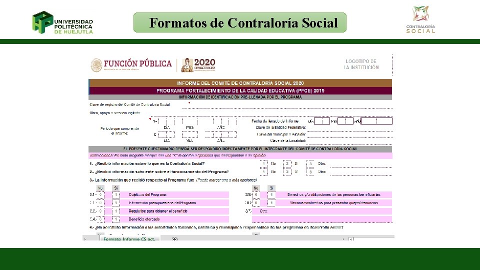 Formatos de Contraloría Social Agregar un pie de página 13 13 