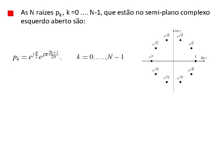 As N raízes pk , k =0. . N-1, que estão no semi-plano complexo