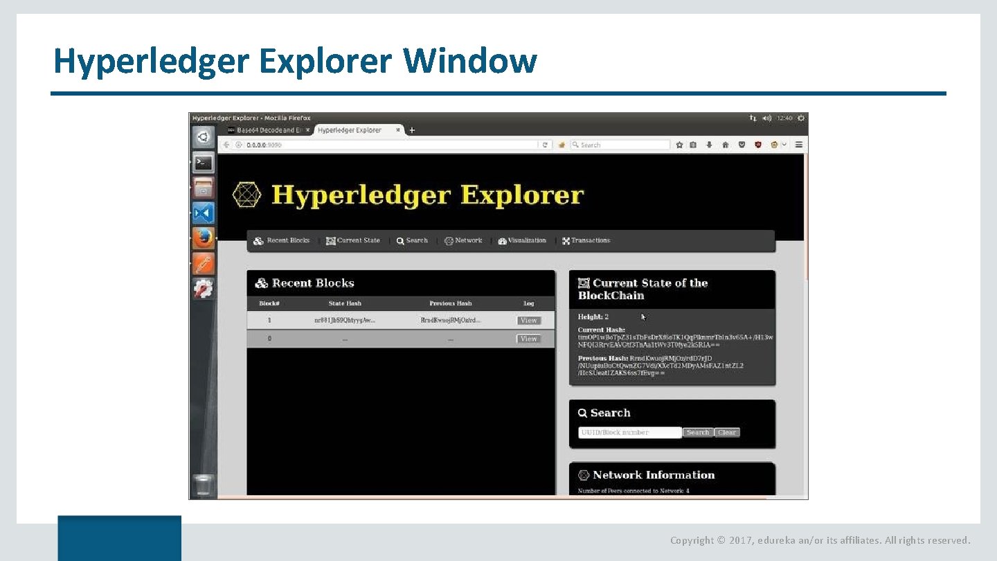 Hyperledger Explorer Window Copyright © 2017, edureka an/or its affiliates. All rights reserved. 