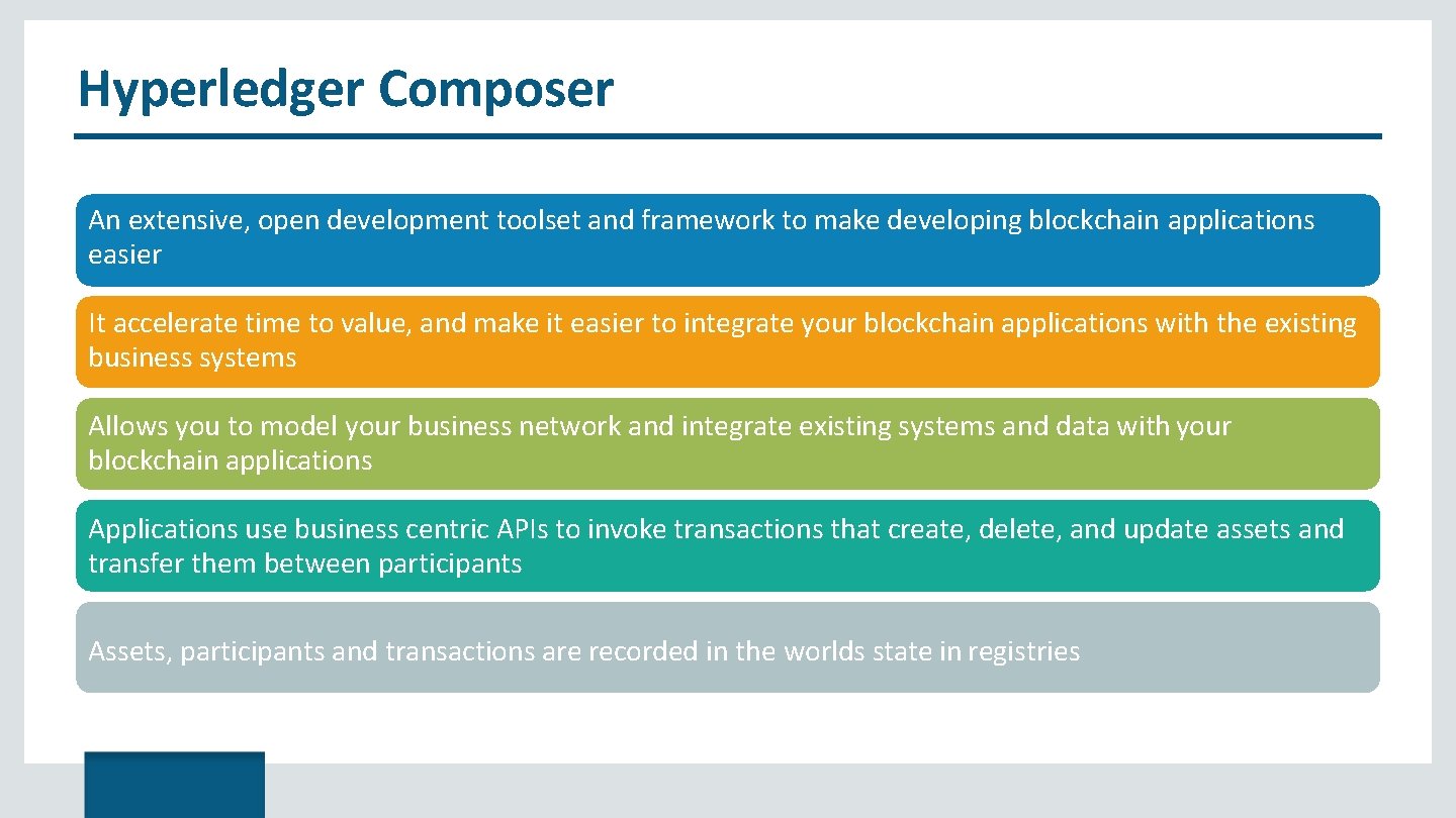 Hyperledger Composer An extensive, open development toolset and framework to make developing blockchain applications