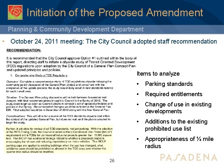 Initiation of the Proposed Amendment Planning & Community Development Department • October 24, 2011