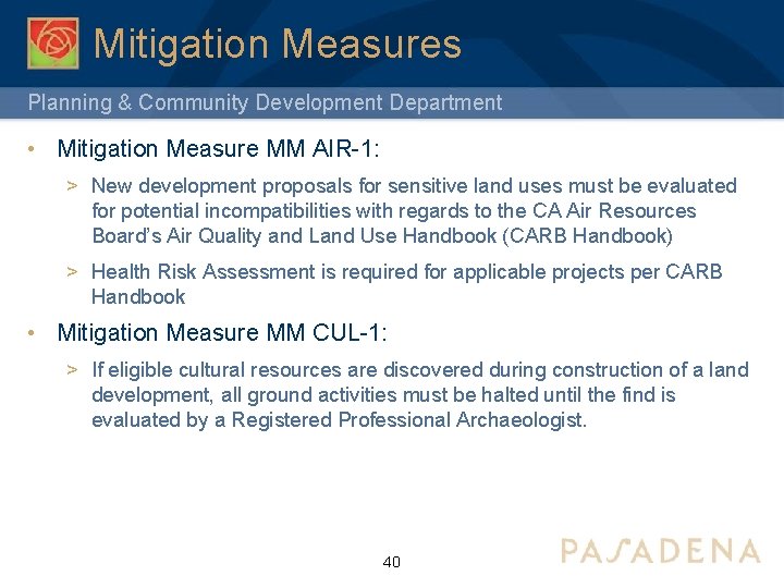 Mitigation Measures Planning & Community Development Department • Mitigation Measure MM AIR-1: > New