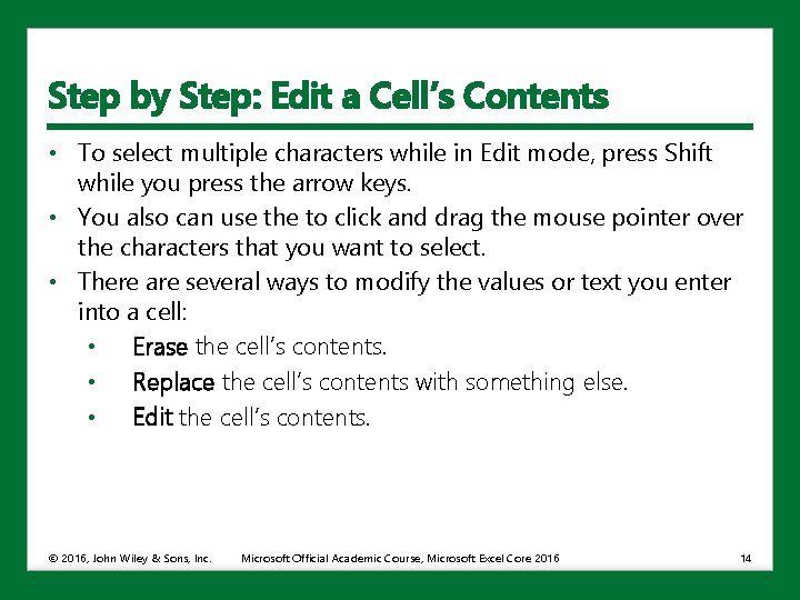 Microsoft Excel 2016 Lesson 2 Working with Microsoft