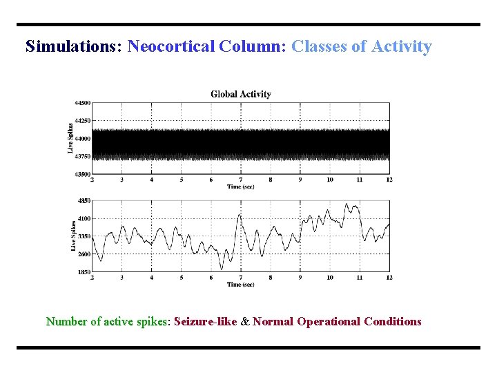 Simulations: Neocortical Column: Classes of Activity Number of active spikes: spikes Seizure-like & Normal