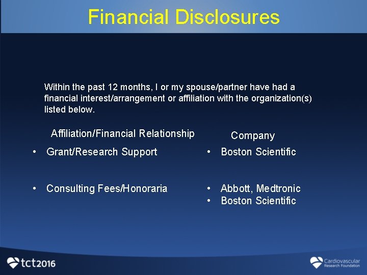 Financial Disclosures Within the past 12 months, I or my spouse/partner have had a