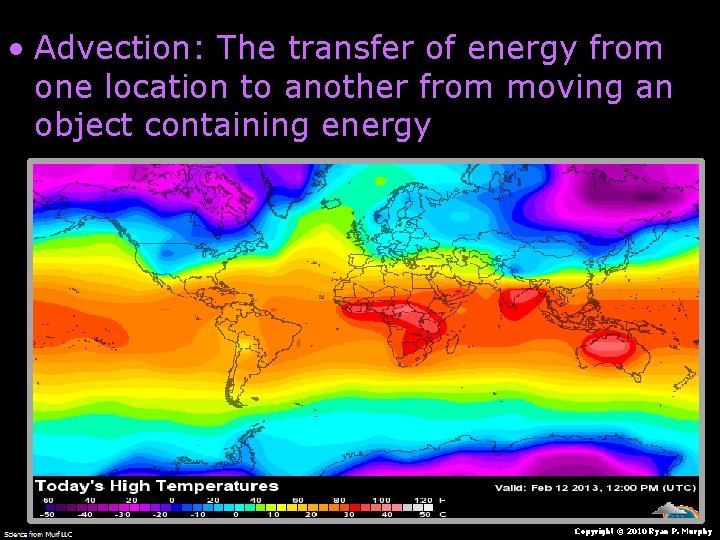  • Advection: The transfer of energy from one location to another from moving