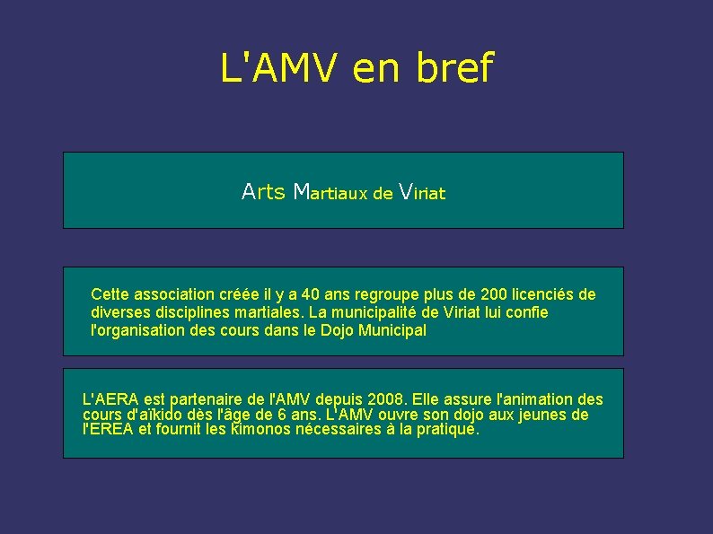 L'AMV en bref Arts Martiaux de Viriat Les établissements régionaux d'enseignement adapté (EREA) sont