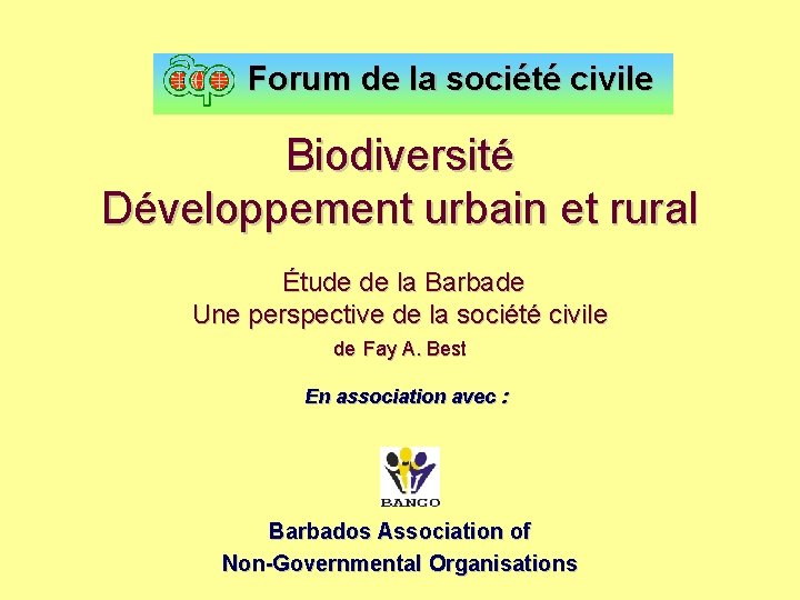 Forum de la société civile Biodiversité Développement urbain et rural Étude de la Barbade