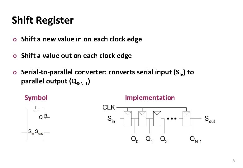 Carnegie Mellon Shift Register ¢ Shift a new value in on each clock edge