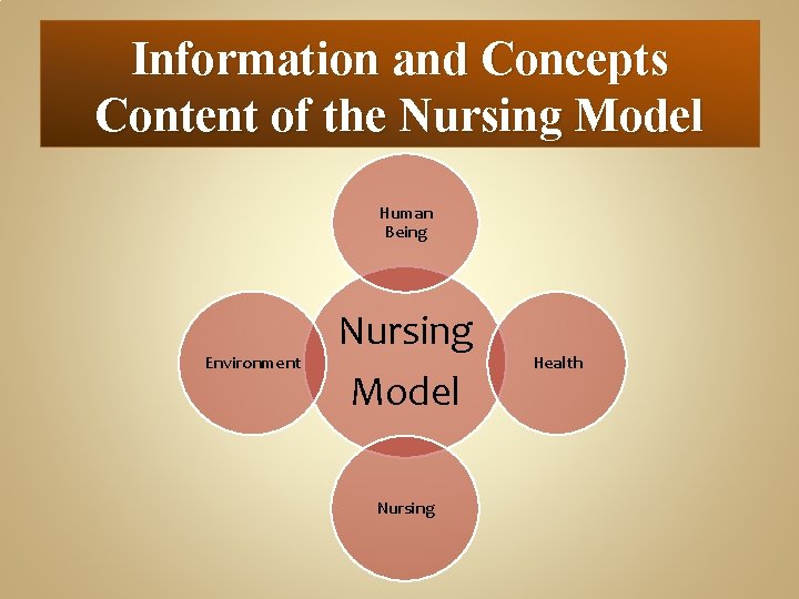 Information and Concepts Content of the Nursing Model Human Being Environment Nursing Model Nursing