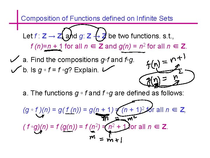 Composition of Functions defined on Infinite Sets Let f : Z → Z, and