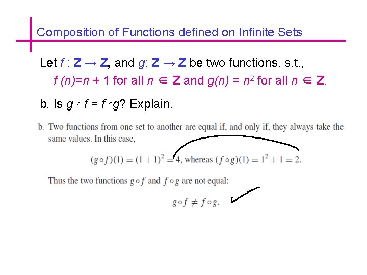 Composition of Functions defined on Infinite Sets Let f : Z → Z, and