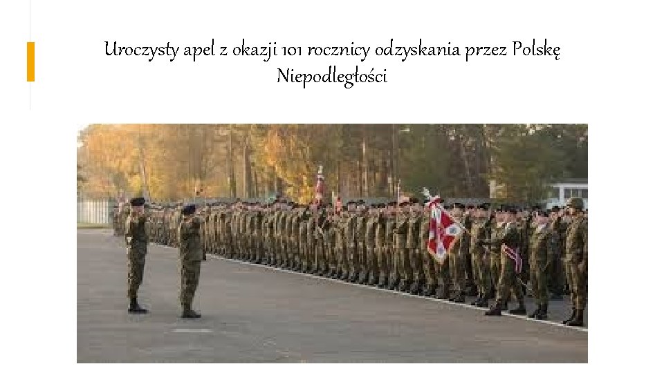 Uroczysty apel z okazji 101 rocznicy odzyskania przez Polskę Niepodległości 