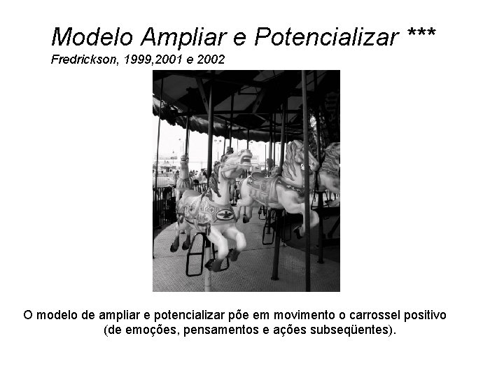 Modelo Ampliar e Potencializar *** Fredrickson, 1999, 2001 e 2002 O modelo de ampliar