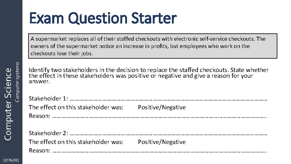 Exam Question Starter Computer Science Computer systems A supermarket replaces all of their staffed Exam Question Starter Computer Science Computer systems A supermarket replaces all of their staffed