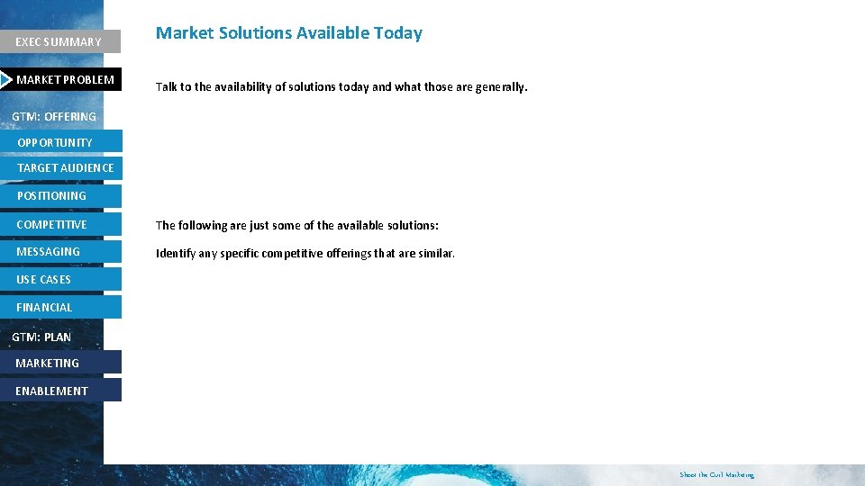 EXEC SUMMARY MARKET PROBLEM Market Solutions Available Today Talk to the availability of solutions