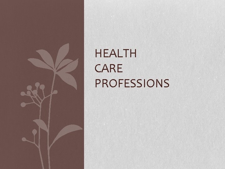 HEALTH CARE PROFESSIONS 