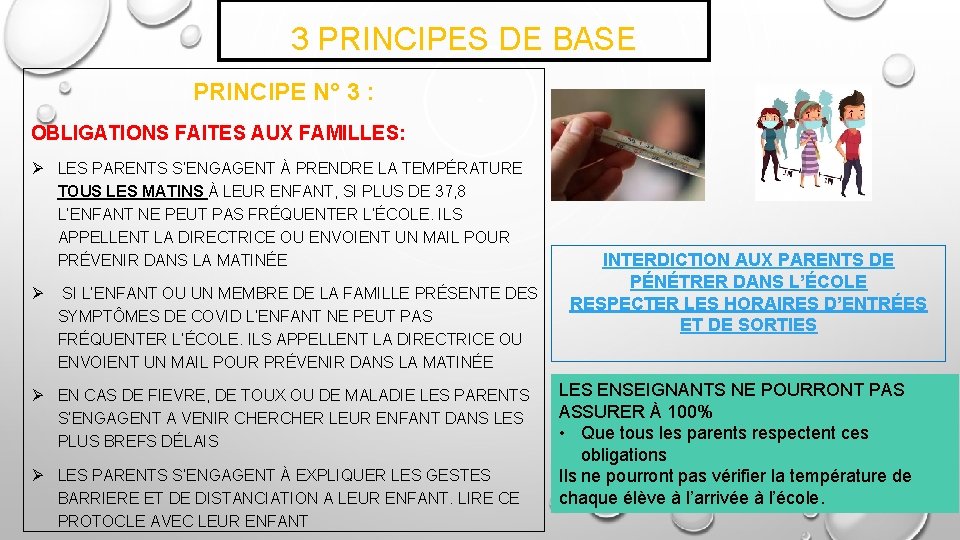 3 PRINCIPES DE BASE PRINCIPE N° 3 : OBLIGATIONS FAITES AUX FAMILLES: LES PARENTS