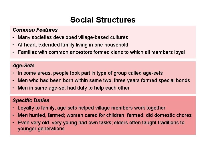 Social Structures Common Features • Many societies developed village-based cultures • At heart, extended Social Structures Common Features • Many societies developed village-based cultures • At heart, extended