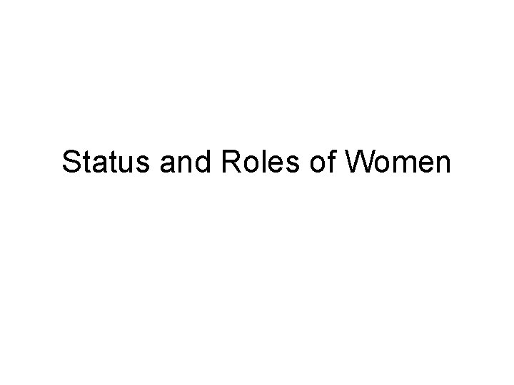 Status and Roles of Women Status and Roles of Women