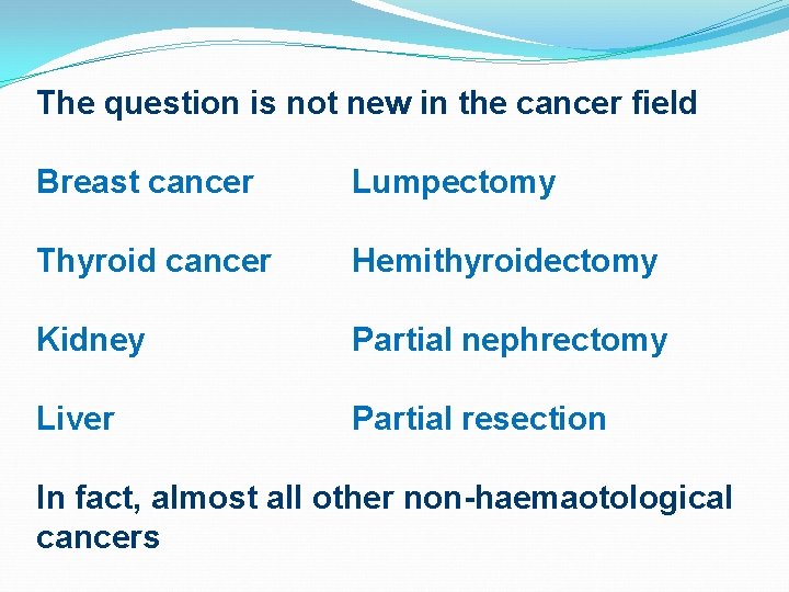 The question is not new in the cancer field Breast cancer Lumpectomy Thyroid cancer