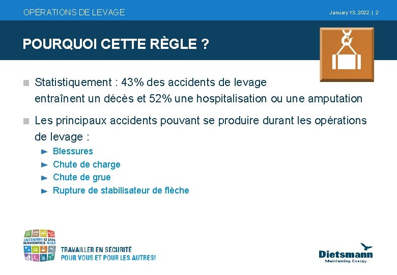 OPÉRATIONS DE LEVAGE January 13, 2022 | 2 POURQUOI CETTE RÈGLE ? Statistiquement :