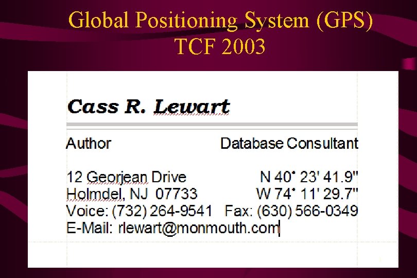 Global Positioning System (GPS) TCF 2003 1 
