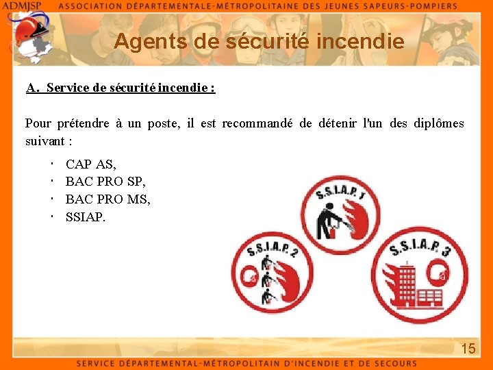 Agents de sécurité incendie A. Service de sécurité incendie : Pour prétendre à un