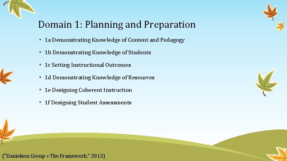 Domain 1: Planning and Preparation • 1 a Demonstrating Knowledge of Content and Pedagogy