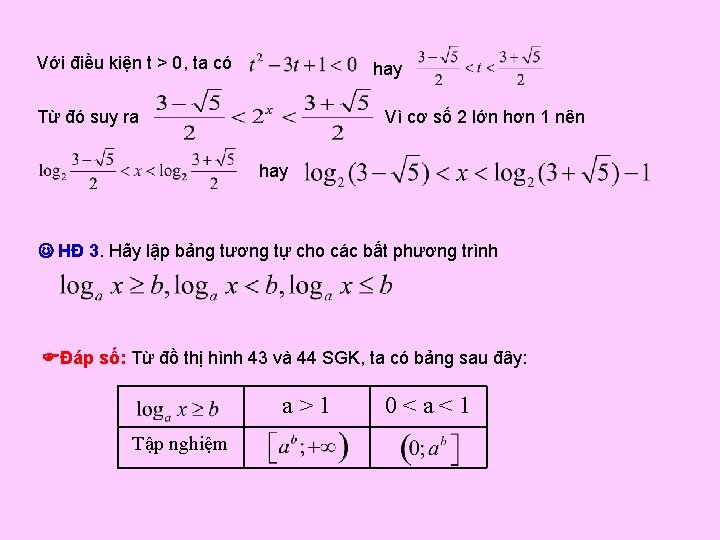 Với điều kiện t > 0, ta có hay Từ đó suy ra Vì