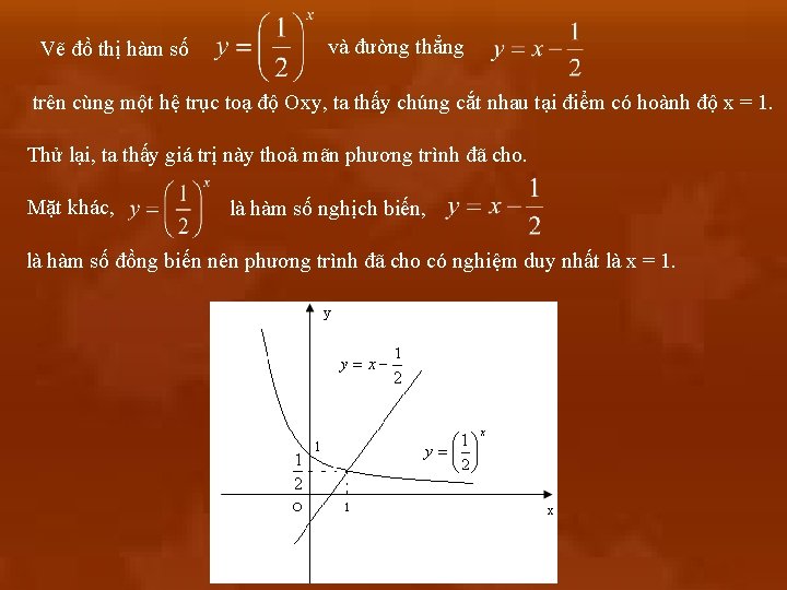 Vẽ đồ thị hàm số và đường thẳng trên cùng một hệ trục toạ