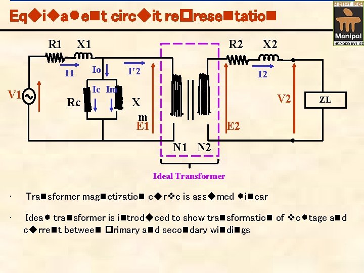 Equivalent circuit representation X 1 R 1 I 1 V 1 R 2 Io