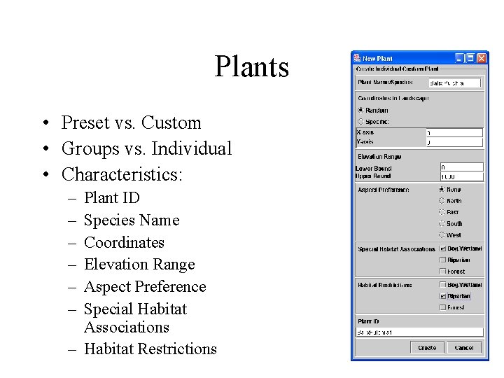 Plants • Preset vs. Custom • Groups vs. Individual • Characteristics: – – –