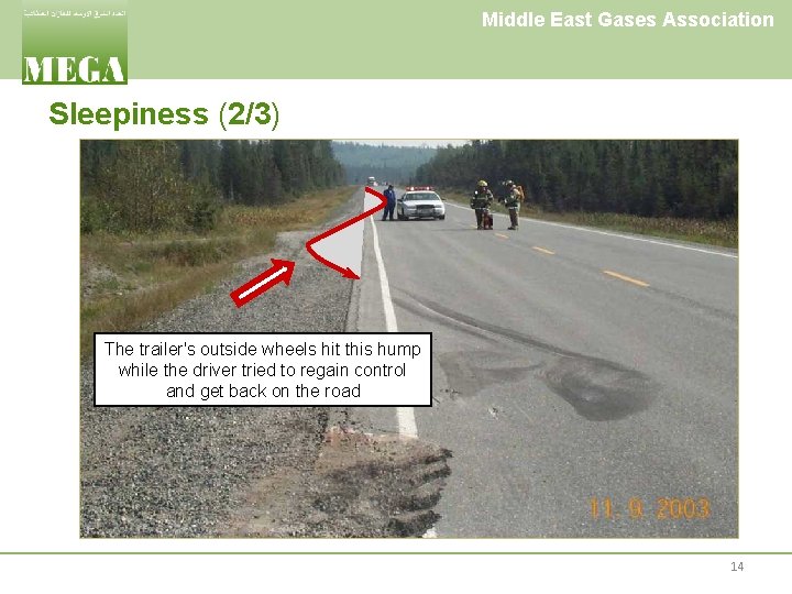 Middle East Gases Association Sleepiness (2/3) The trailer's outside wheels hit this hump while