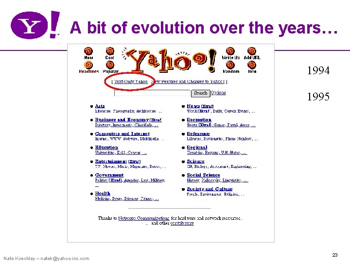 A bit of evolution over the years… 1994 1995 Nate Koechley – natek@yahoo-inc. com