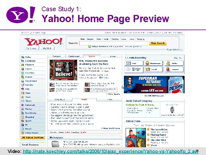 Case Study 1: Yahoo! Home Page Preview 36 Video: http: //nate. koechley. com/talks/2006/10/ajax_experience/Yahoo-vs-Yahoo/fp_2. avi