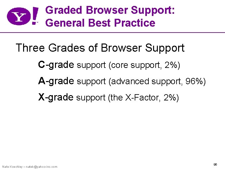 Graded Browser Support: General Best Practice Three Grades of Browser Support C-grade support (core