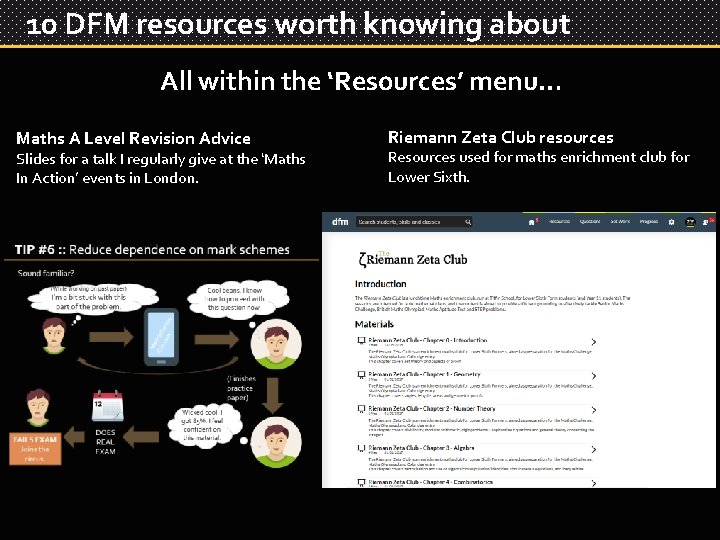 10 DFM resources worth knowing about All within the ‘Resources’ menu… Maths A Level