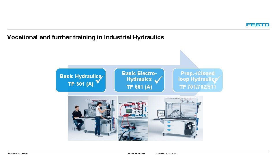 Vocational and further training in Industrial Hydraulics Basic Hydraulics TP 501 (A) DC-EMDPeter Häfner