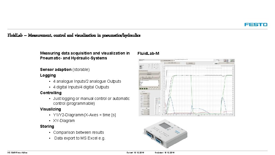 Fluid. Lab – Measurement, control and visualization in pneumatics/hydraulics Measuring data acquisition and visualization
