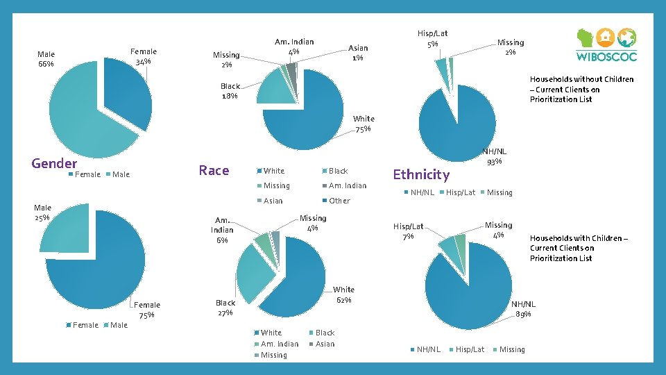 Female 34% Male 66% Missing 2% Am. Indian 4% Asian 1% Hisp/Lat 5% Missing